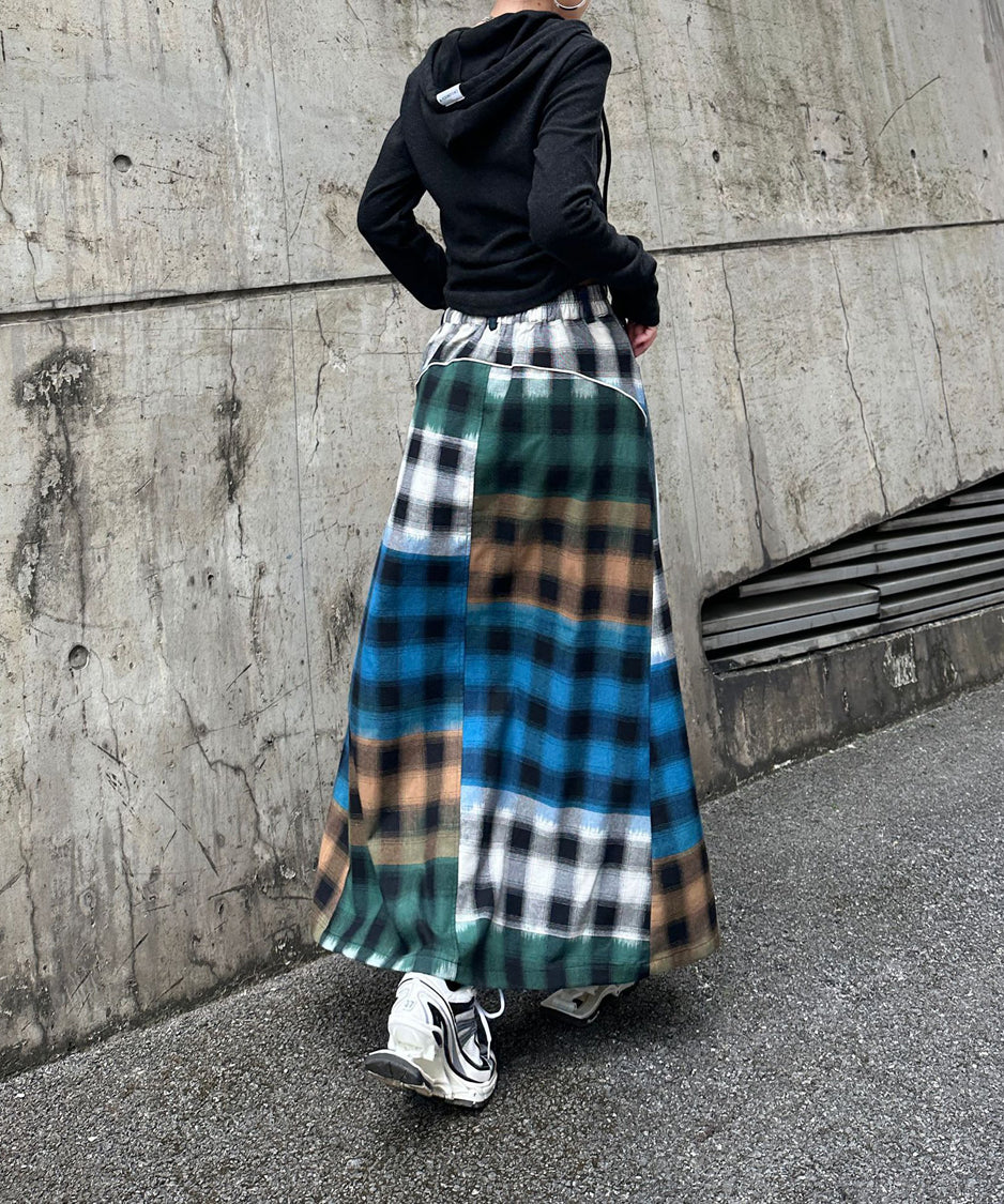 Contrast Check Denim Skirt