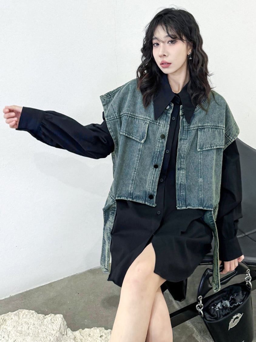 Drop shoulder denim vest