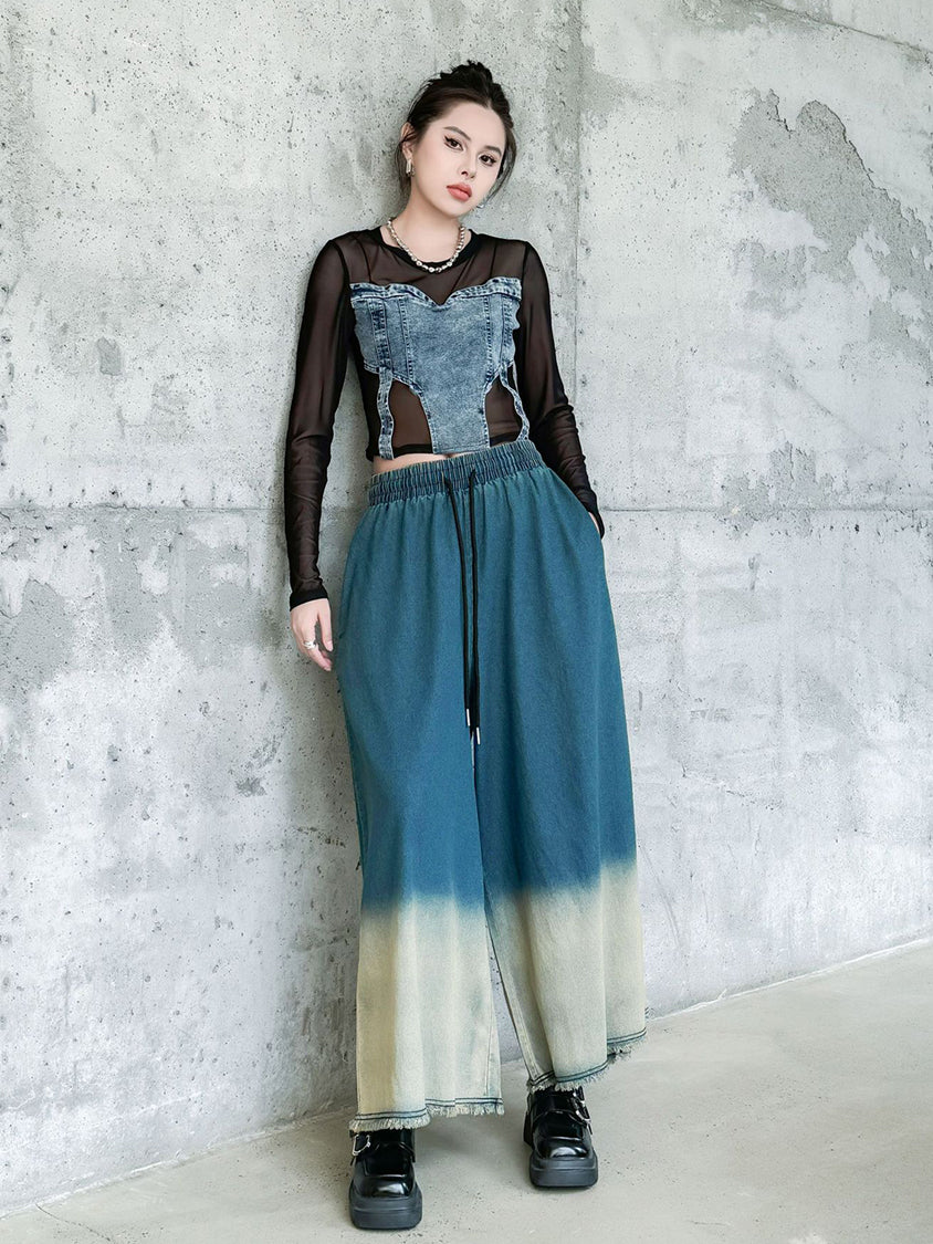 Contrast color washed denim