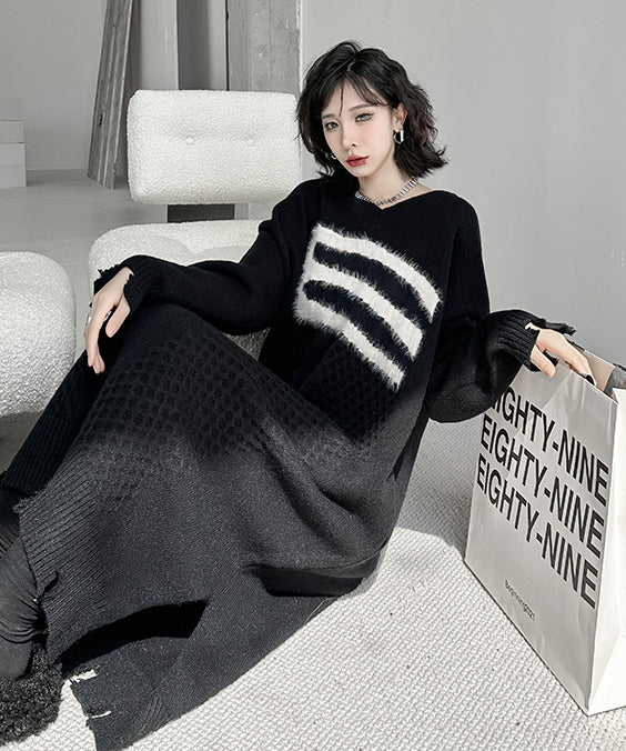 V-neck jacquard knit dress