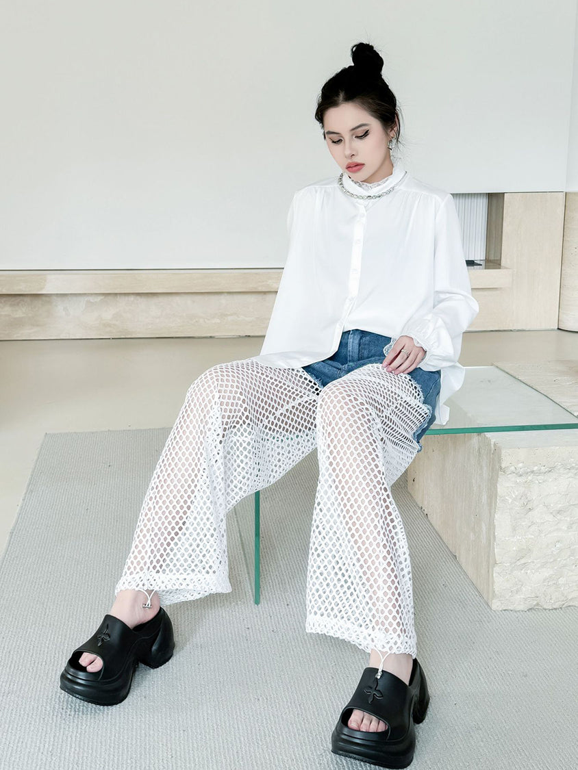 Lace stand-collar blouse