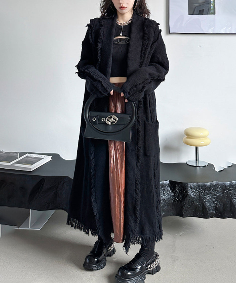 Tassel long knit cardigan