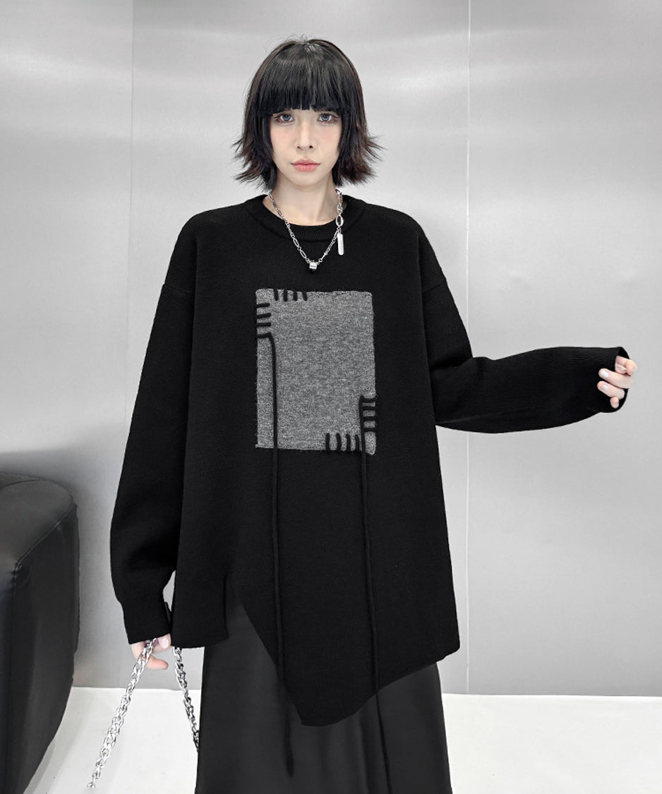 Contrast color jacquard sweater