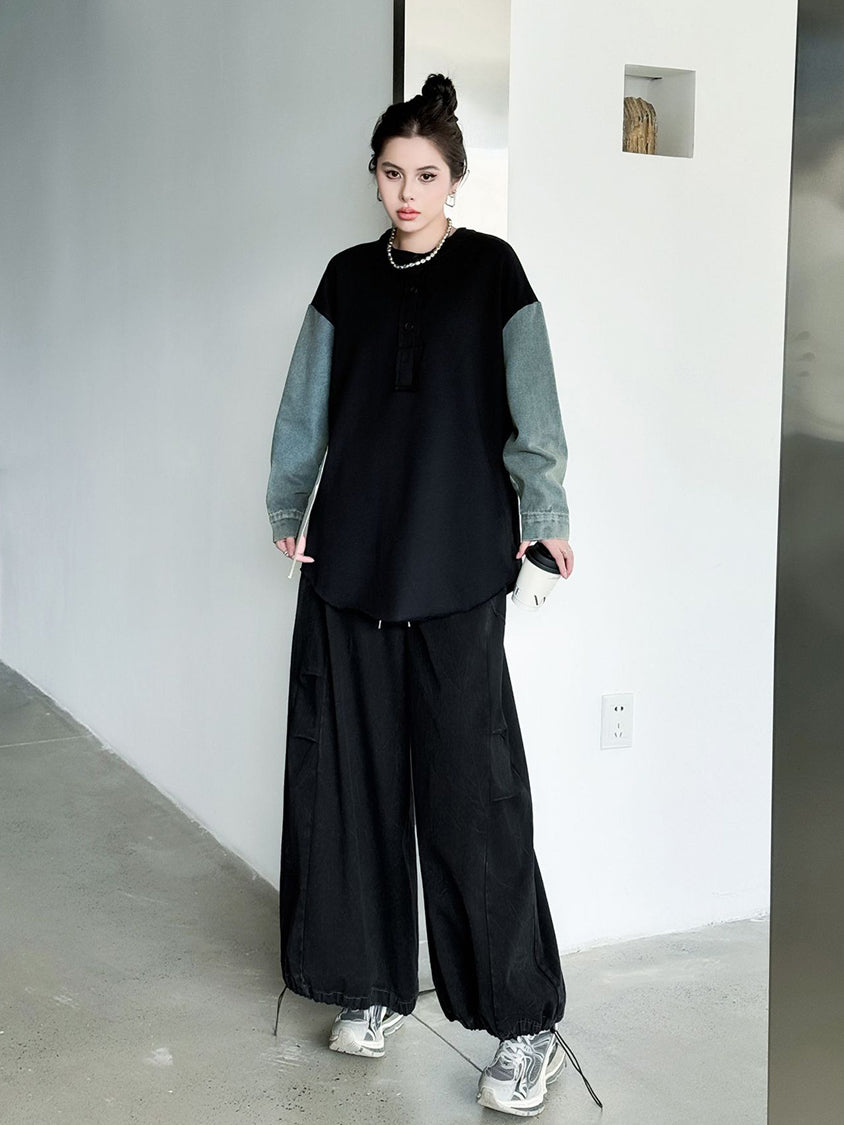 Patchwork Pocket Wide Pants