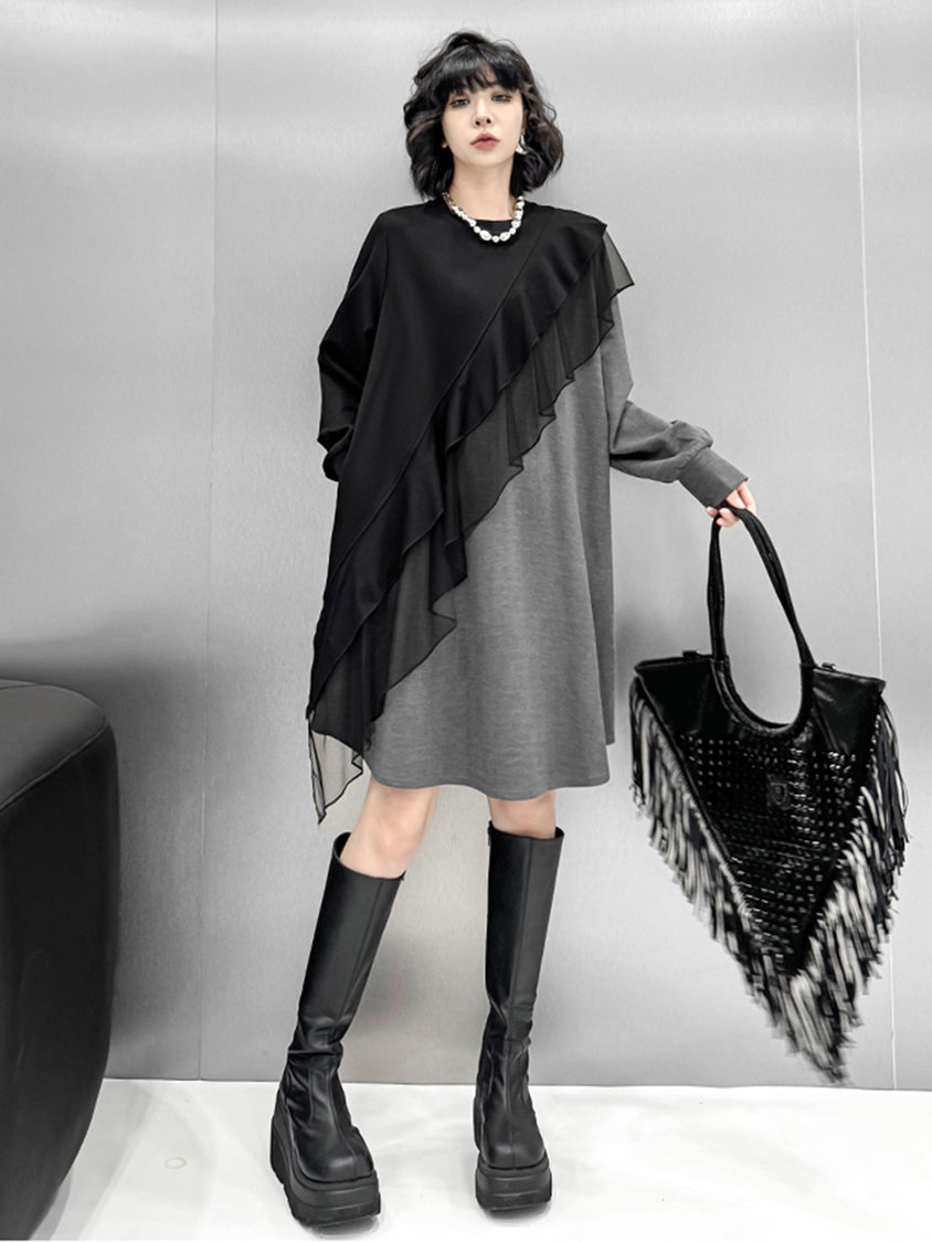 Ruffled frill contrast dress
