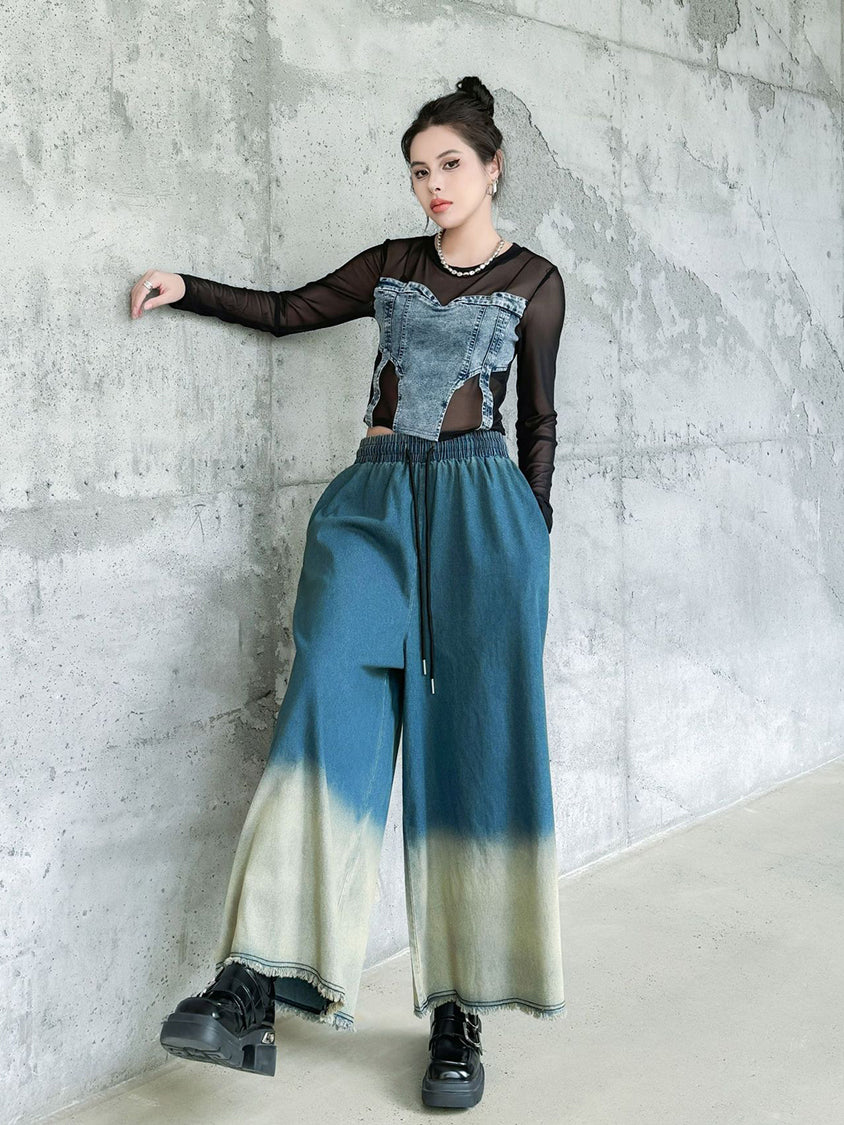 Contrast color washed denim