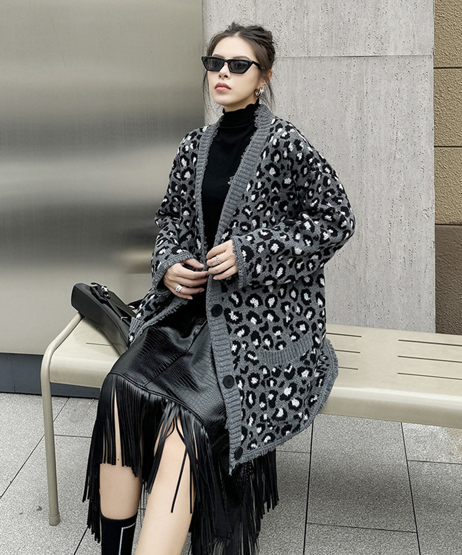 Leopard knit cardigan