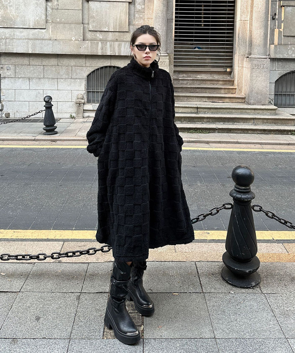 Checkered Pattern Boa Coat