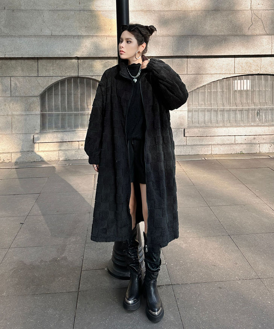 Checkered Pattern Boa Coat