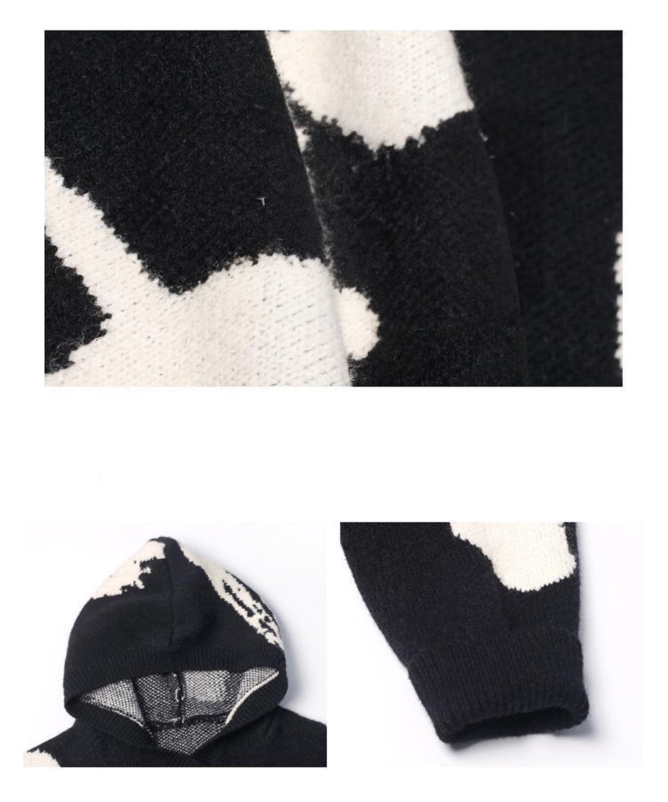 Letter Jacquard Hoodie Knit Dress