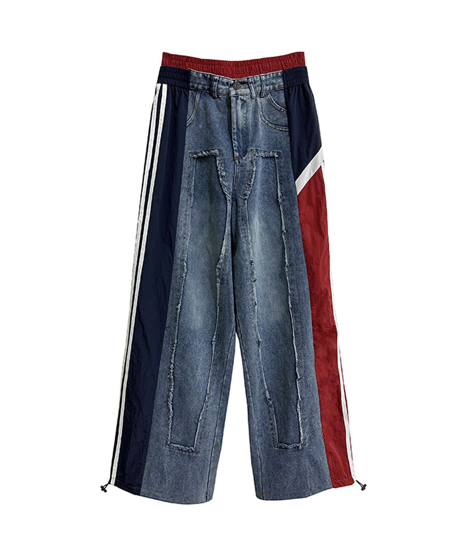 Side line drawstring denim pants