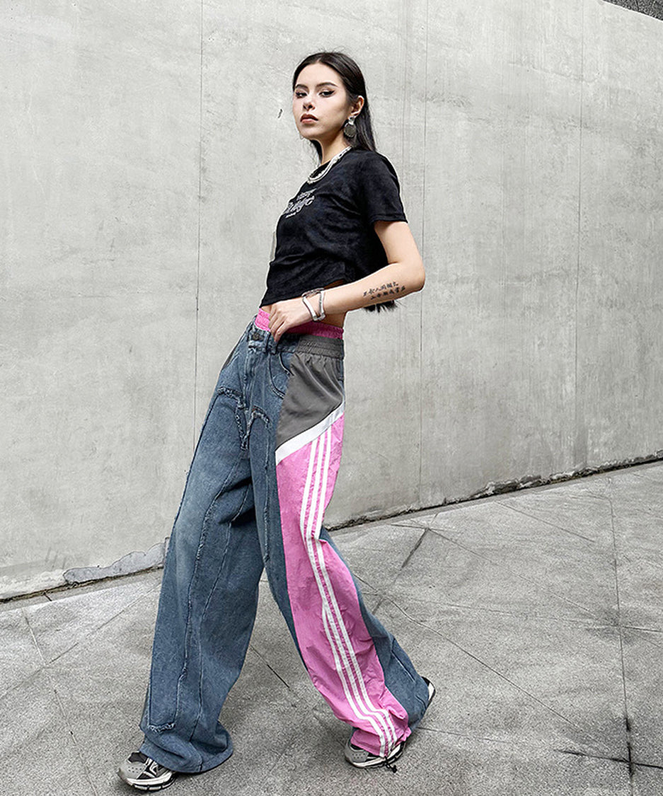 Side line drawstring denim pants