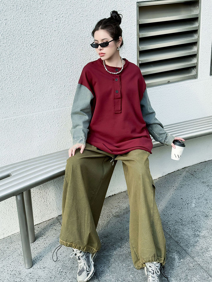 Patchwork Pocket Wide Pants