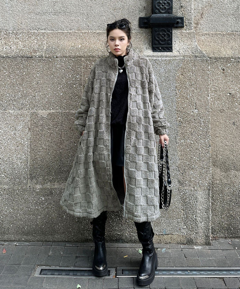 Checkered Pattern Boa Coat