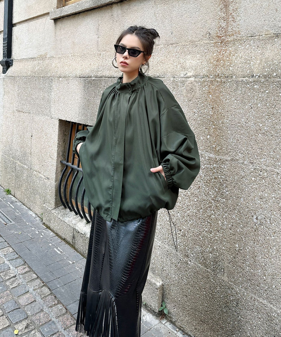 Bat Sleeve Zipper Blouson