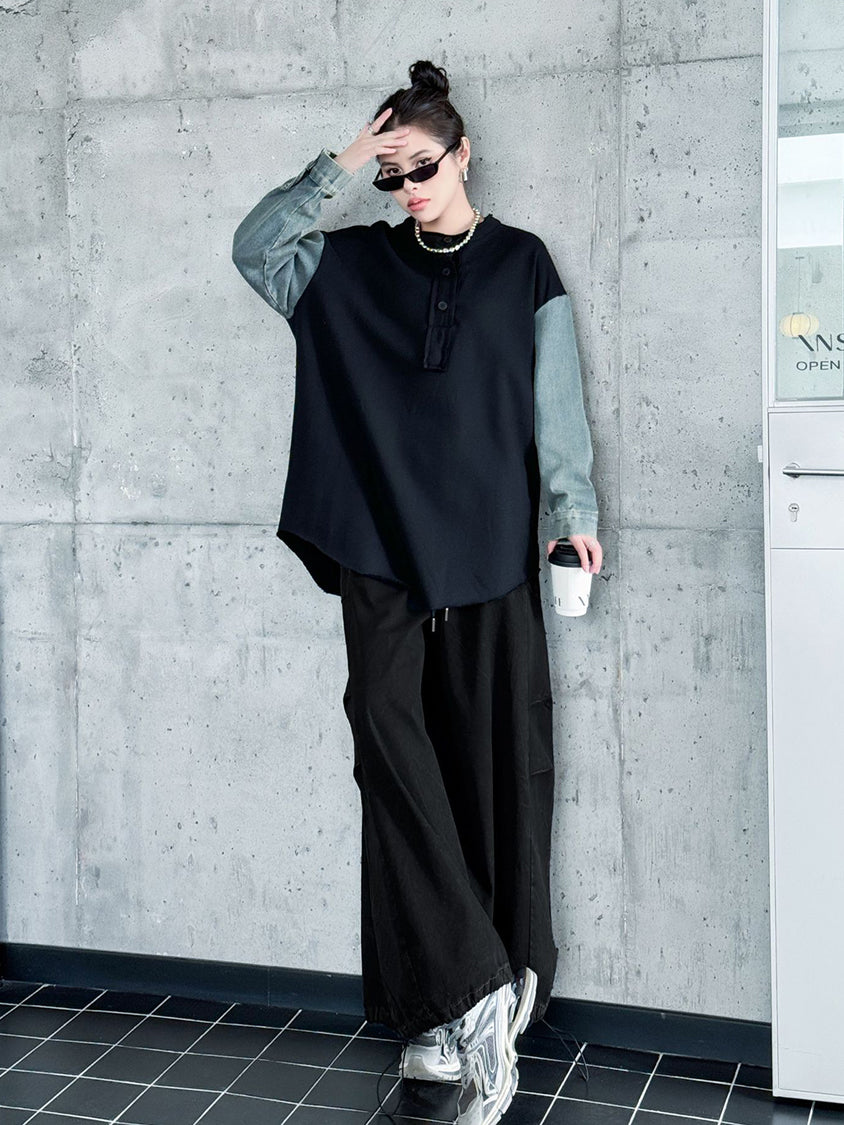 Patchwork Pocket Wide Pants