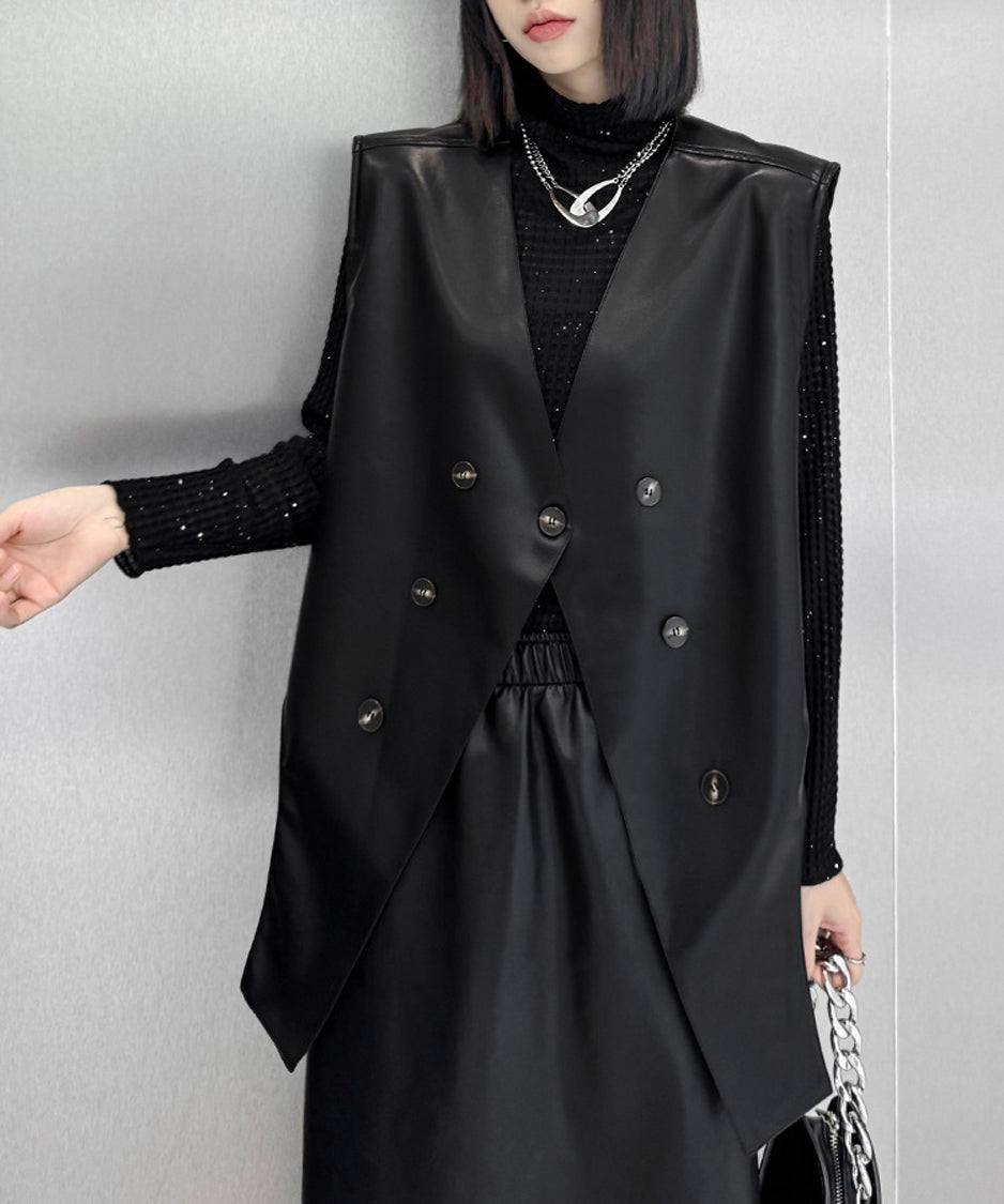 Asymmetrical faux leather vest