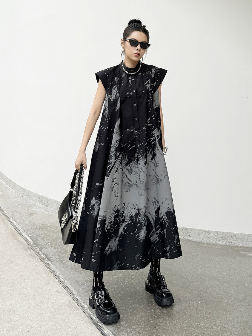 French Sleeve Print Flared Dress