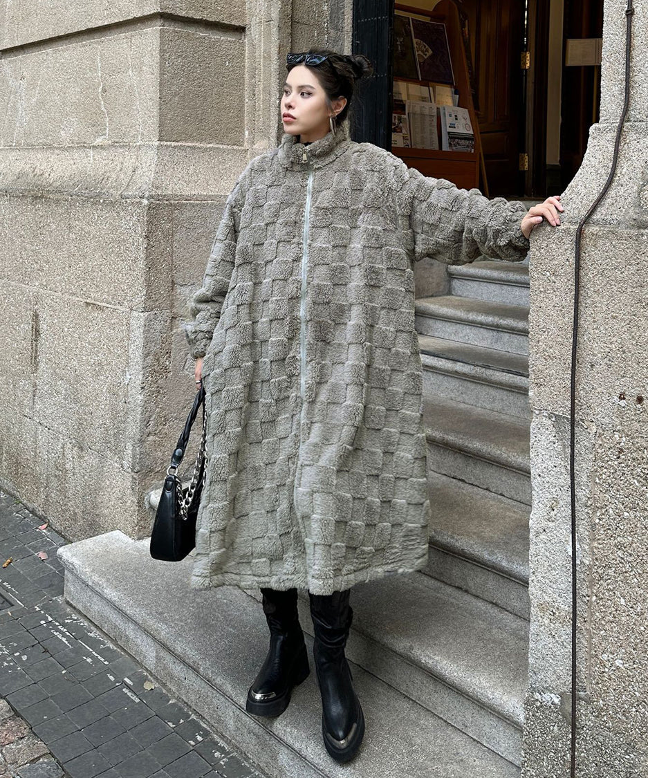 Checkered Pattern Boa Coat