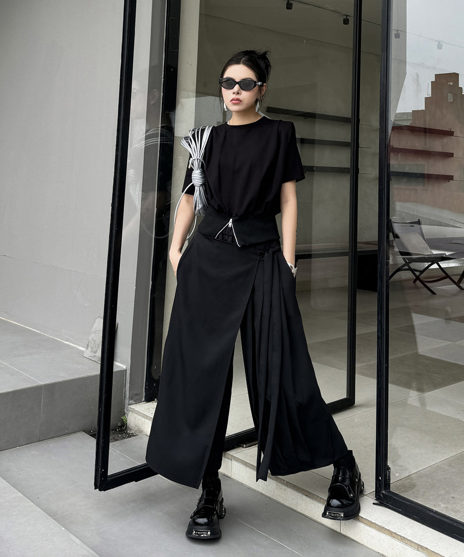 Half pleated wide pants