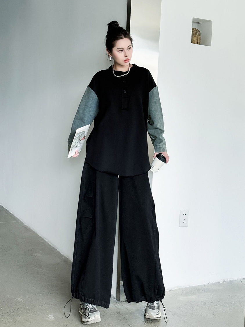 Patchwork Pocket Wide Pants