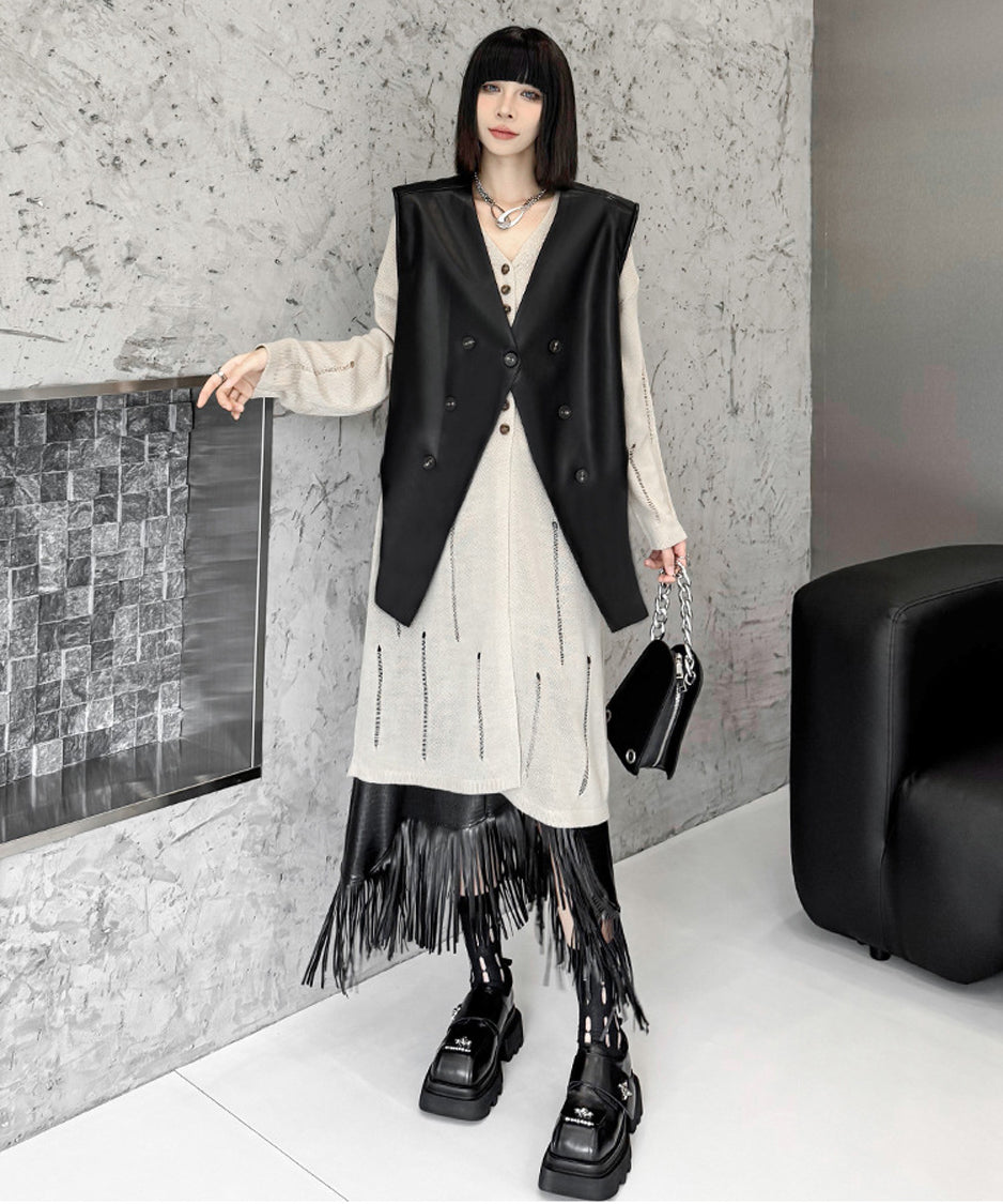 Asymmetrical faux leather vest
