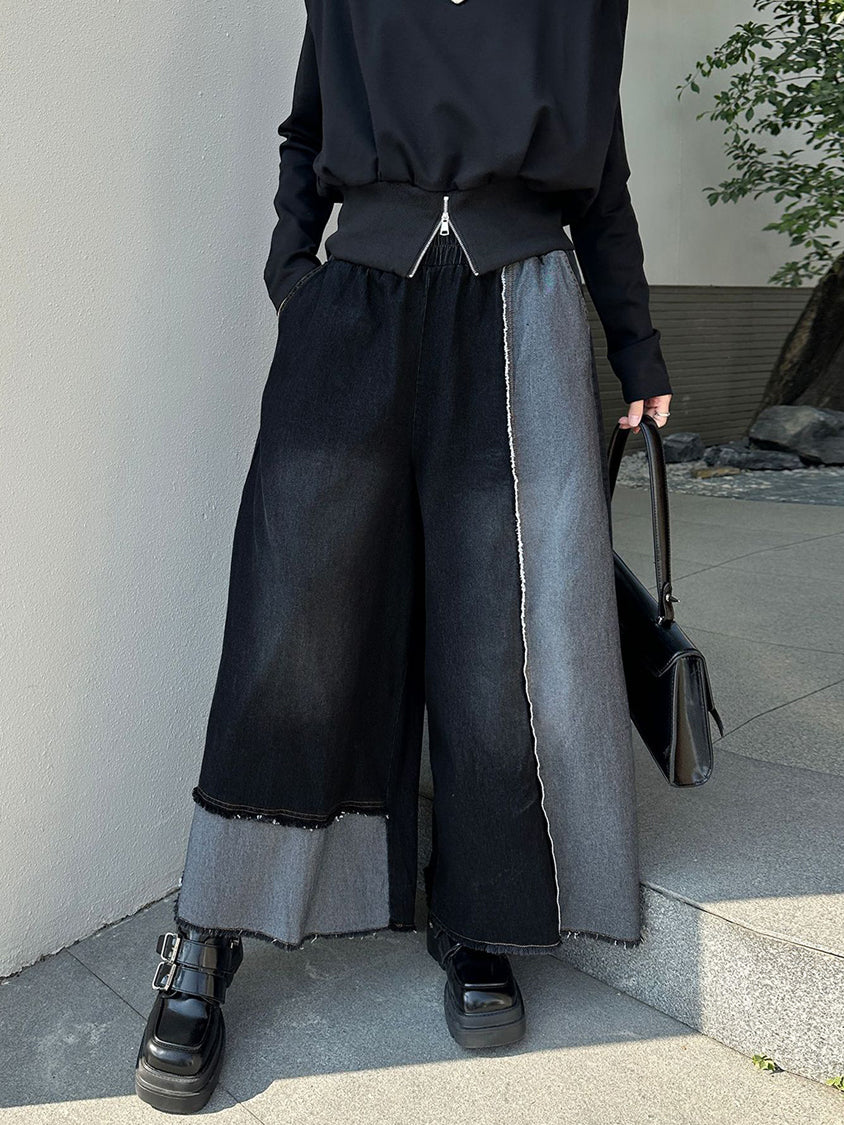 Contrast color wide jeans