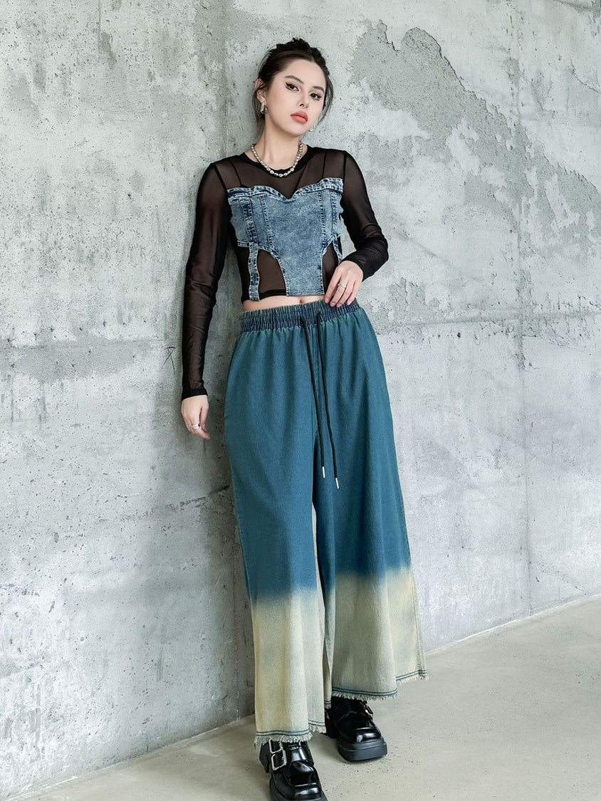 Contrast color washed denim