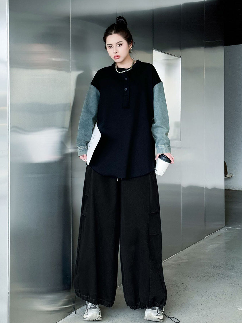 Patchwork Pocket Wide Pants