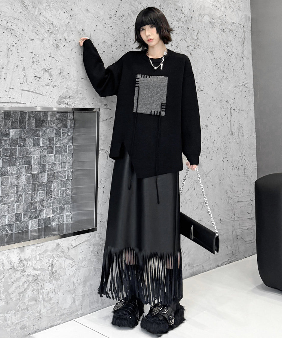 Contrast color jacquard sweater