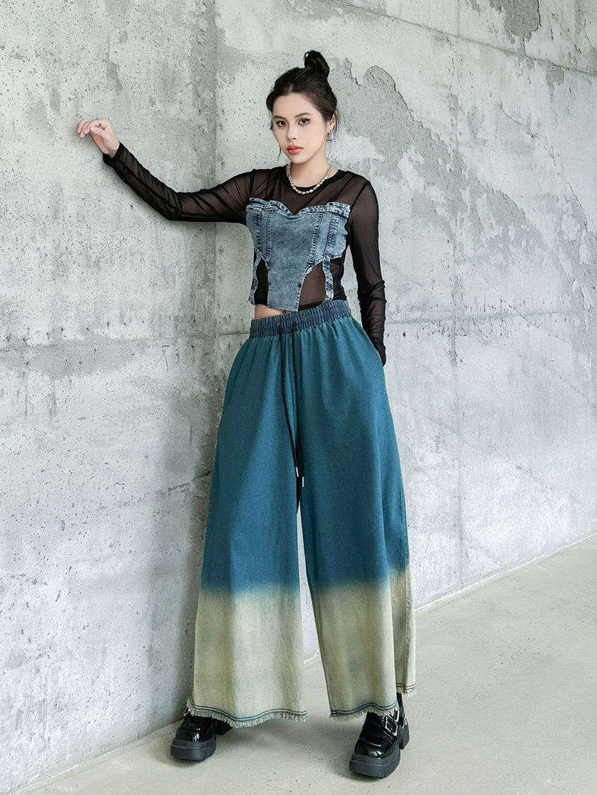 Contrast color washed denim
