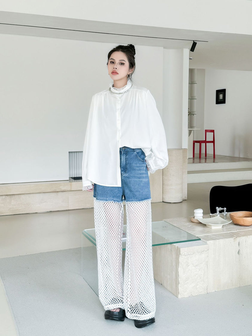 Lace stand-collar blouse