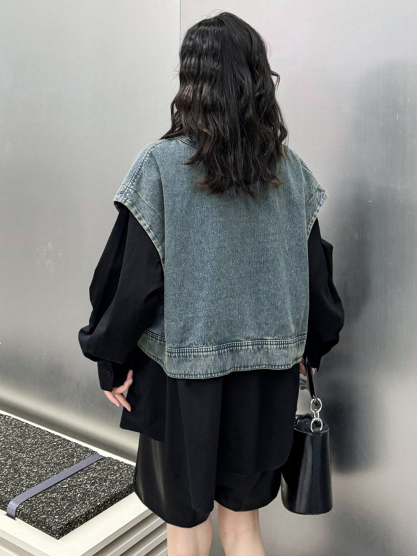 Drop shoulder denim vest