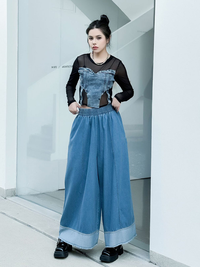 Contrast stitched denim