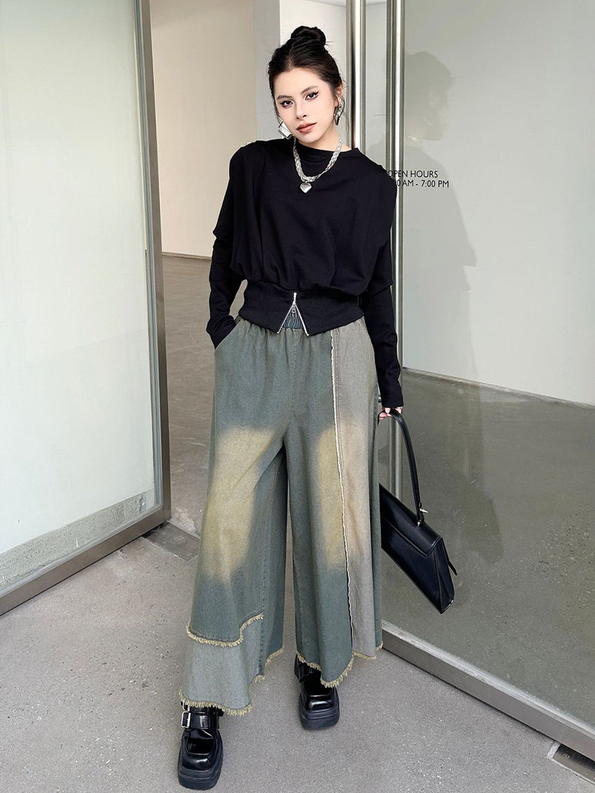 Contrast color wide jeans