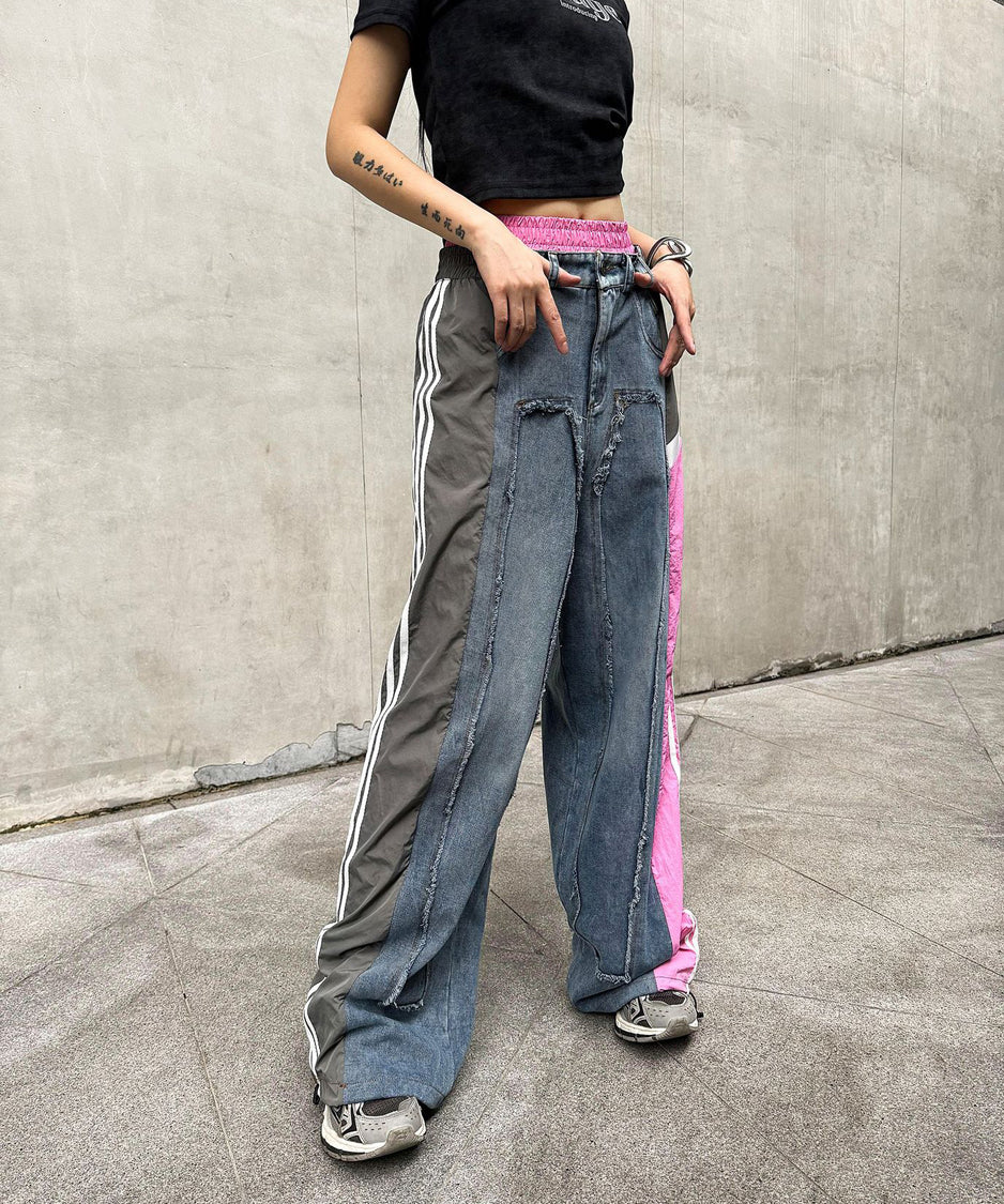 Side line drawstring denim pants