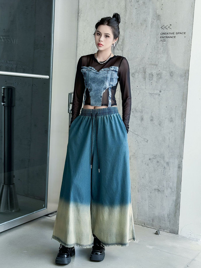 Contrast color washed denim