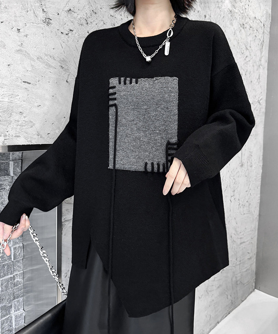 Contrast color jacquard sweater