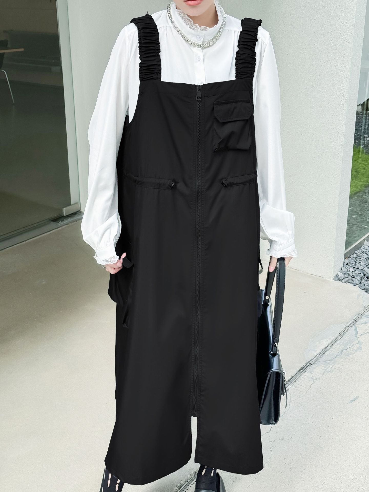 Patchwork Pocket Suspender Dress
