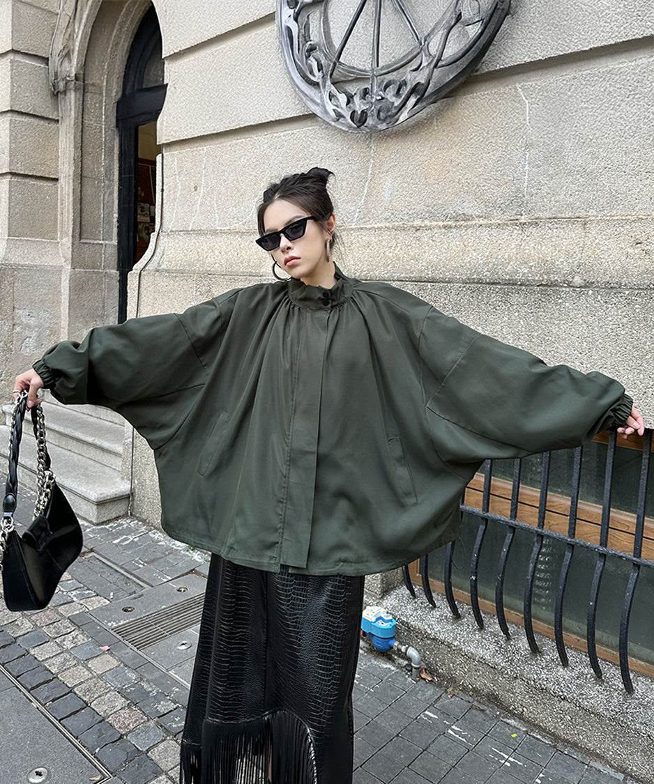 Bat Sleeve Zipper Blouson