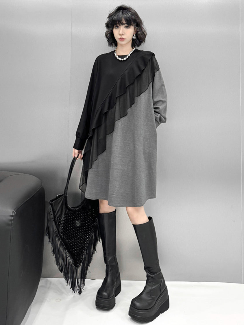 Ruffled frill contrast dress