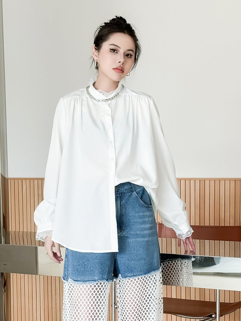 Lace stand-collar blouse