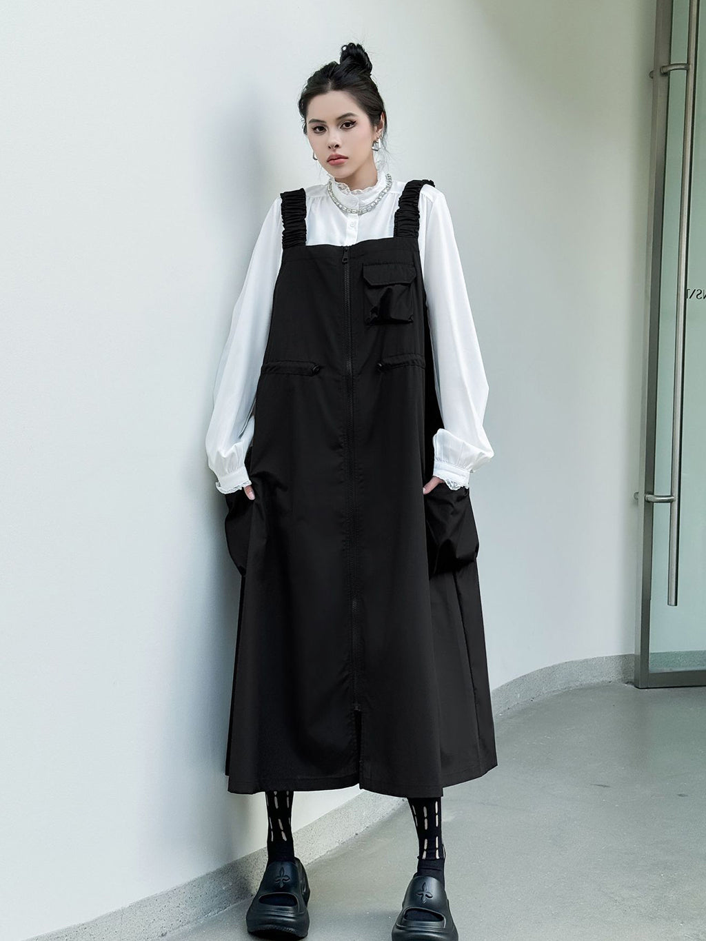 Patchwork Pocket Suspender Dress