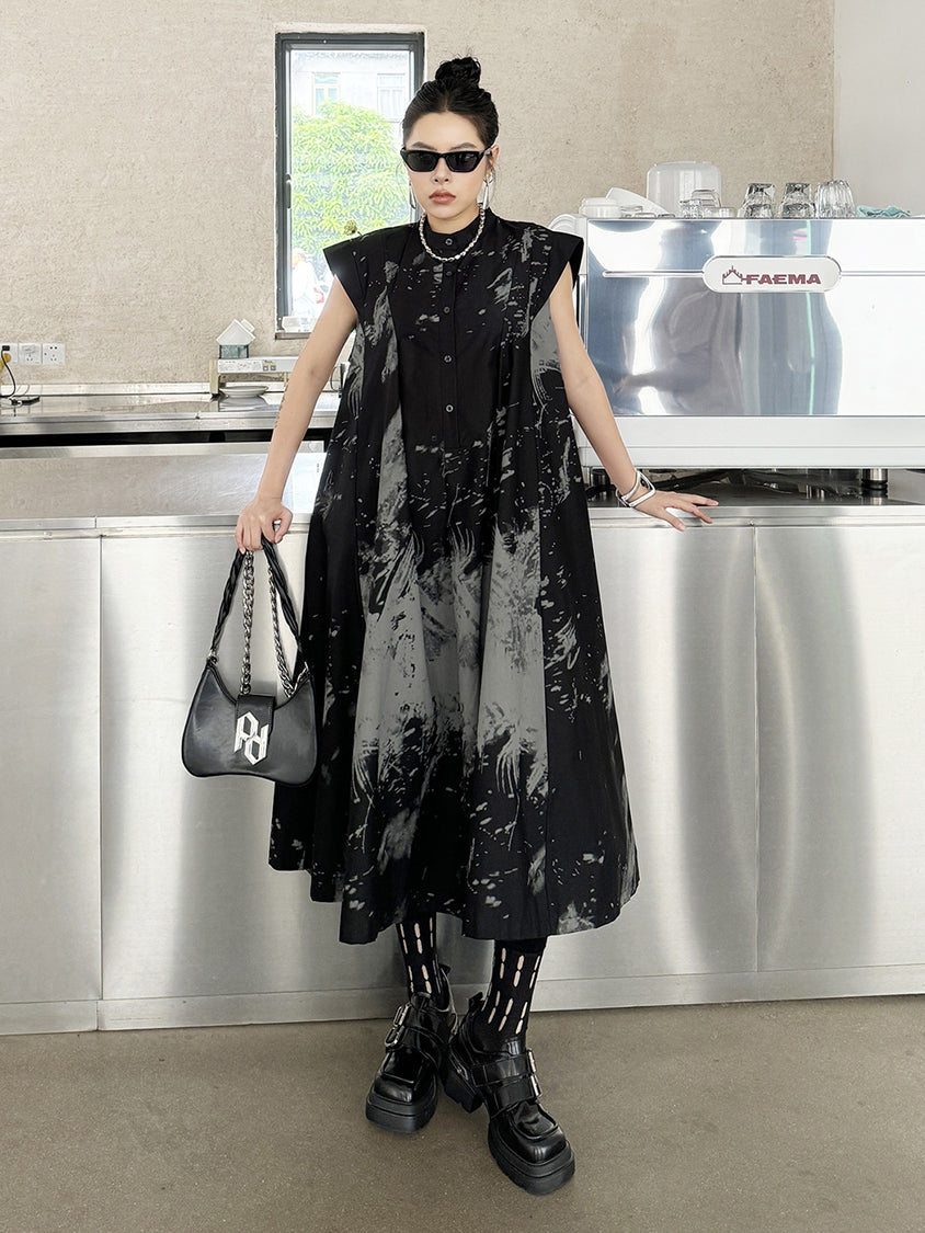 French Sleeve Print Flared Dress