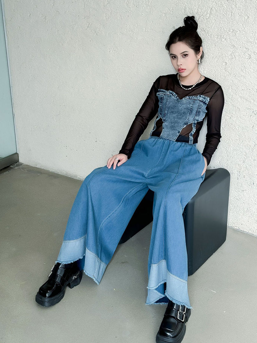 Contrast stitched denim