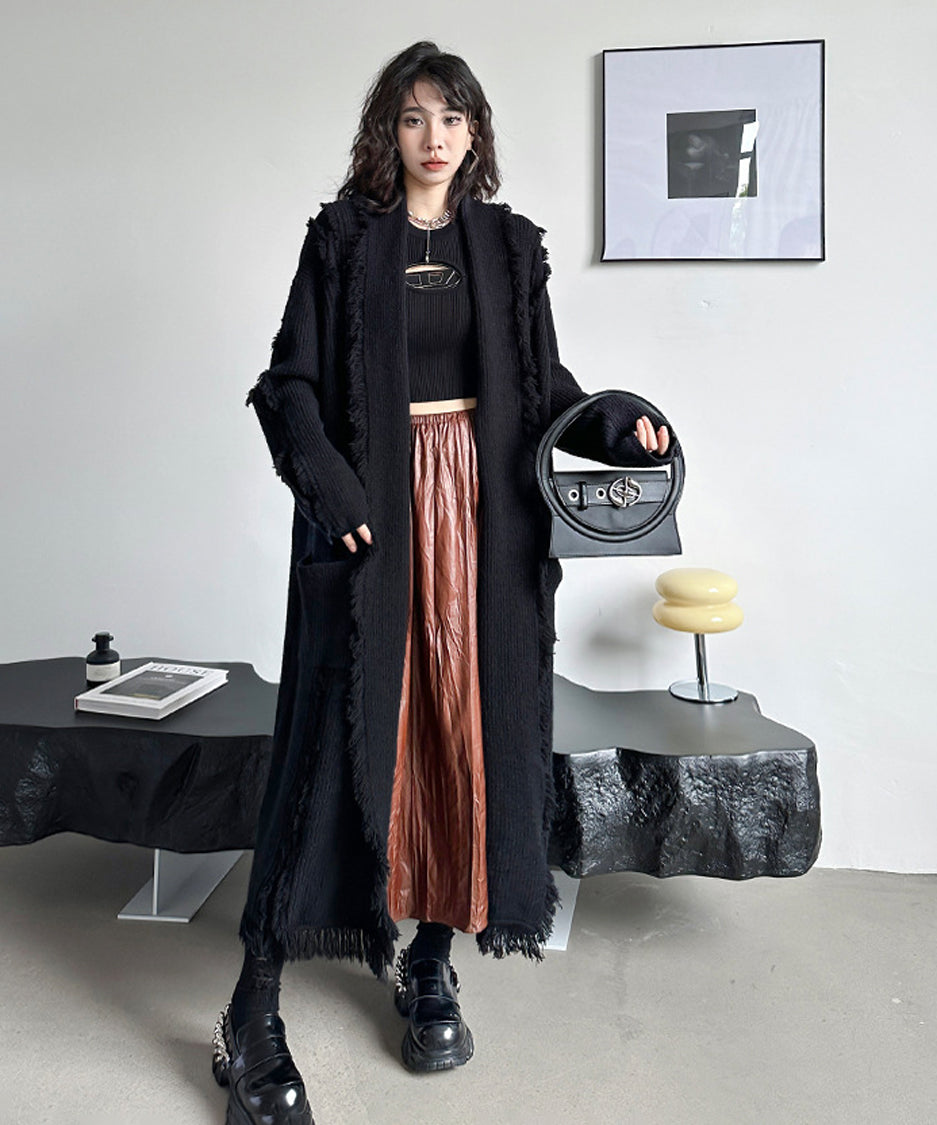 Tassel long knit cardigan