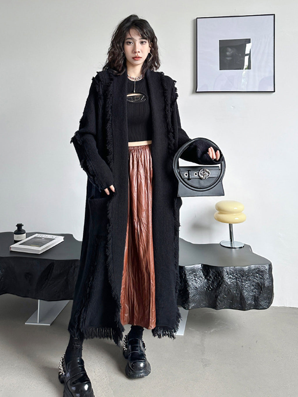 Tassel long knit cardigan