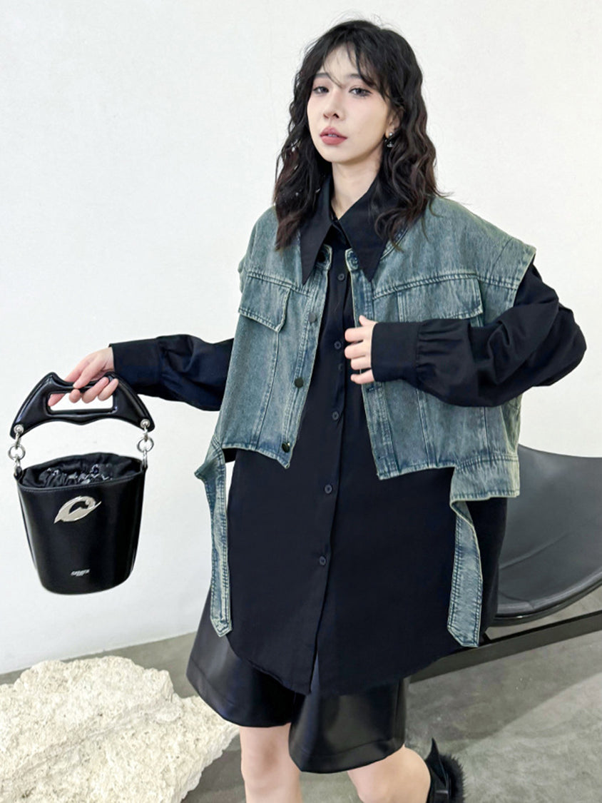 Drop shoulder denim vest