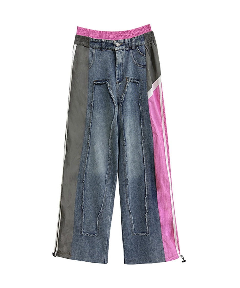 Side line drawstring denim pants