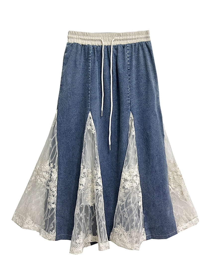 Cross-border lace denim skirt